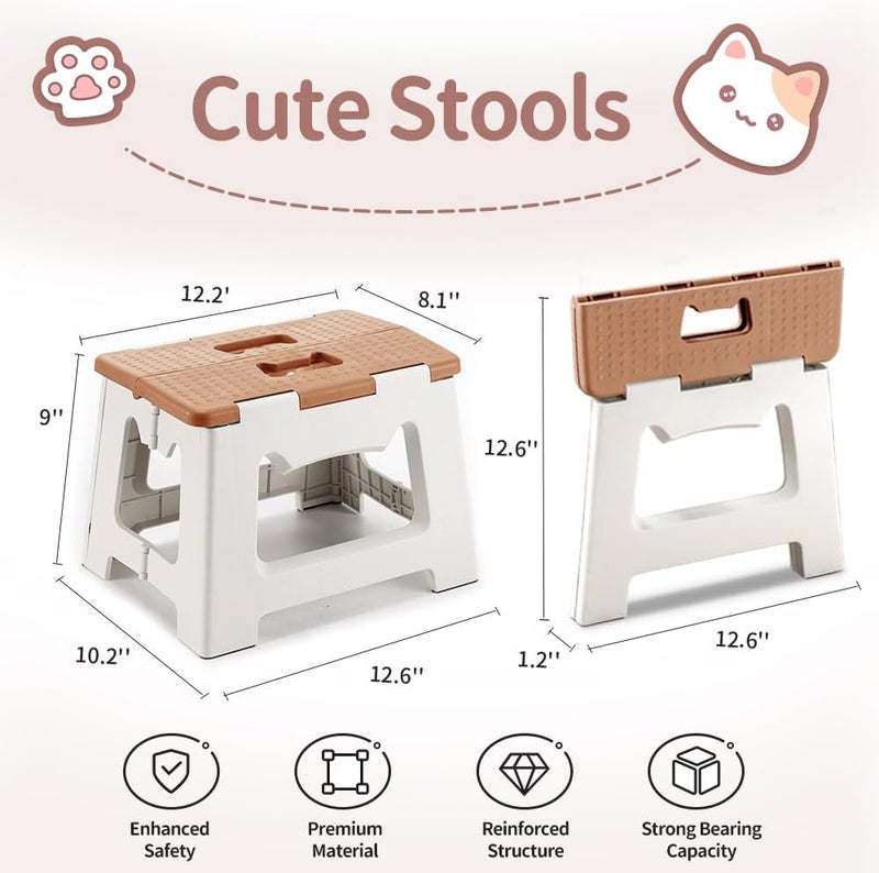 CasaZenith Step Stool Foldable, 9'' Folding Step Stool for Kids & Adults, Hold Up to 300lb, Lightweight Small Collapsible Step Stools with Handle, Stepping Stools Suitable for Kitchen Bathroom (Khaki) - Image 2